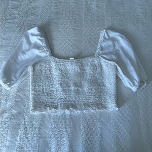 White Smocked Puff Sleeve Top
